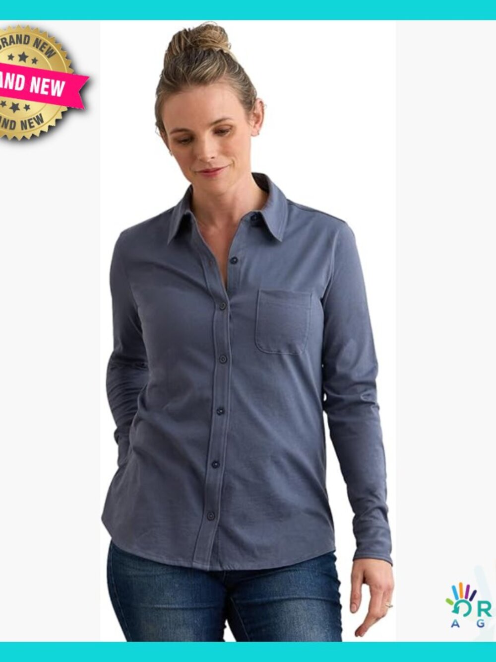 Organic Pima Cotton Long Sleeve Button Down Shirt Classic Chic Minimal